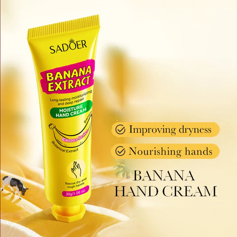 3/5 unidades de Creme para Mãos SADOER Banana Anti-Ressecamento Rachaduras Hidratante Iluminador Reparador para Cuidados com a Pele das Mãos