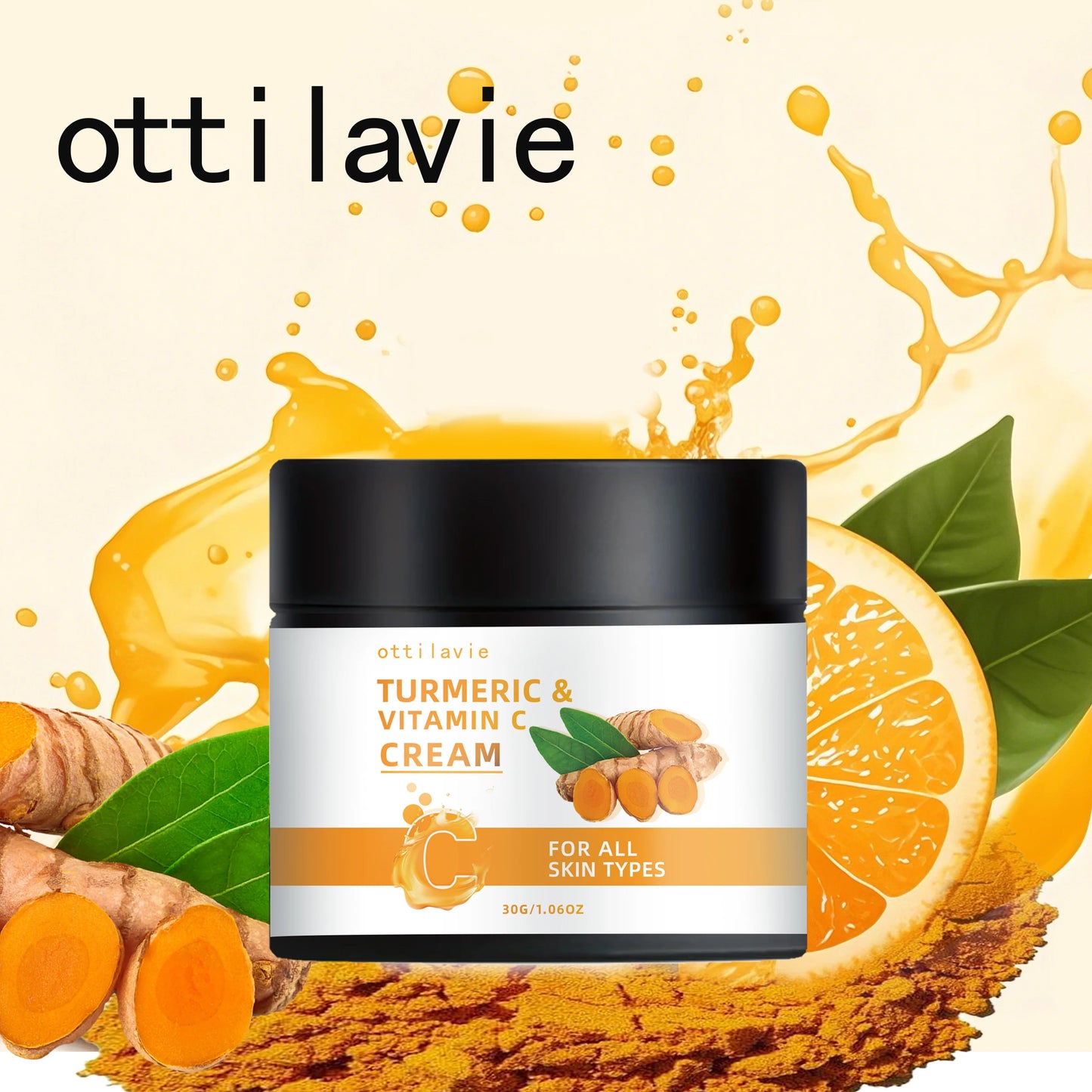Creme de cúrcuma e vitamina C - nutrição leve para rosto e pescoço, hidratação de rápida absorção para todos os tipos de pele