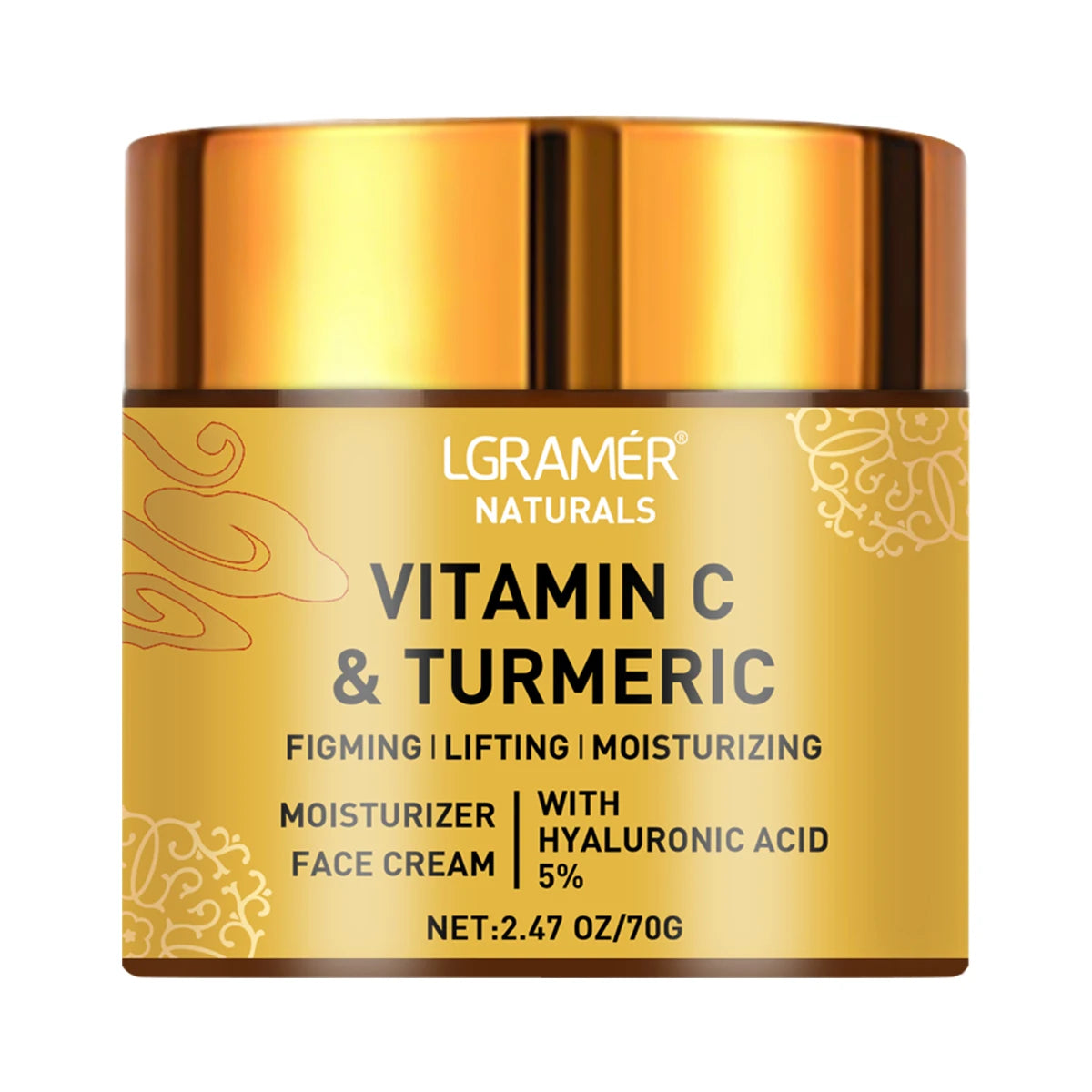 Creme facial de curcuma e vitamina C com retinol, hidratante, refirmante, ácido hialurónico, branqueador, reparador, suavizante e para o cuidado da pele.